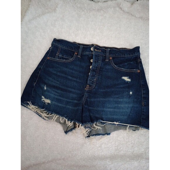 Old Navy Blue Denim Higher High Rise Sky-Hi A-line  Button Fly Shorts size 8 - Picture 9 of 9
